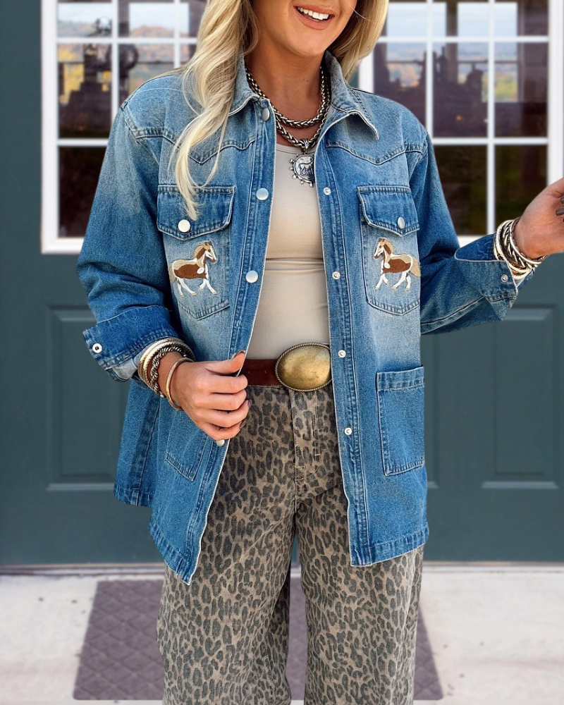 Horse Embroidered Denim Jacket