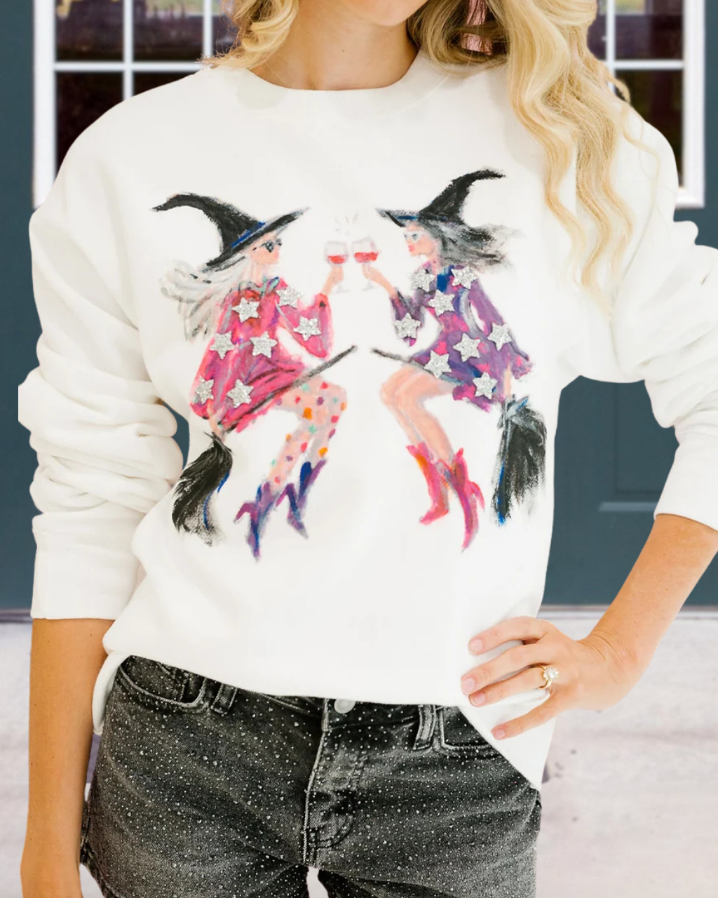 Broom Clinking Glasses Witch Pullover