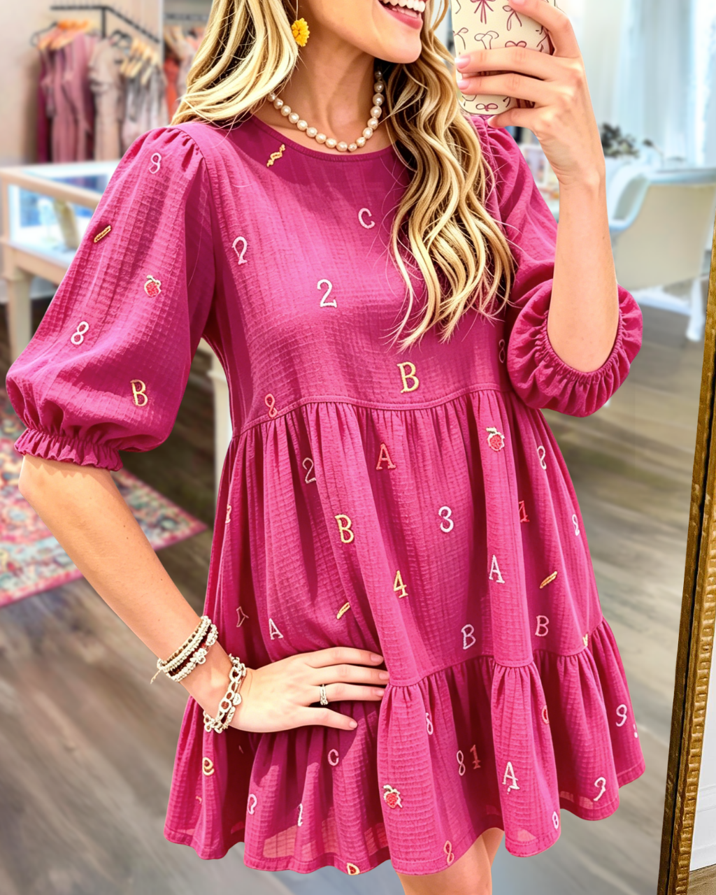 Alphanumeric Embroidered Fully Lined Dress