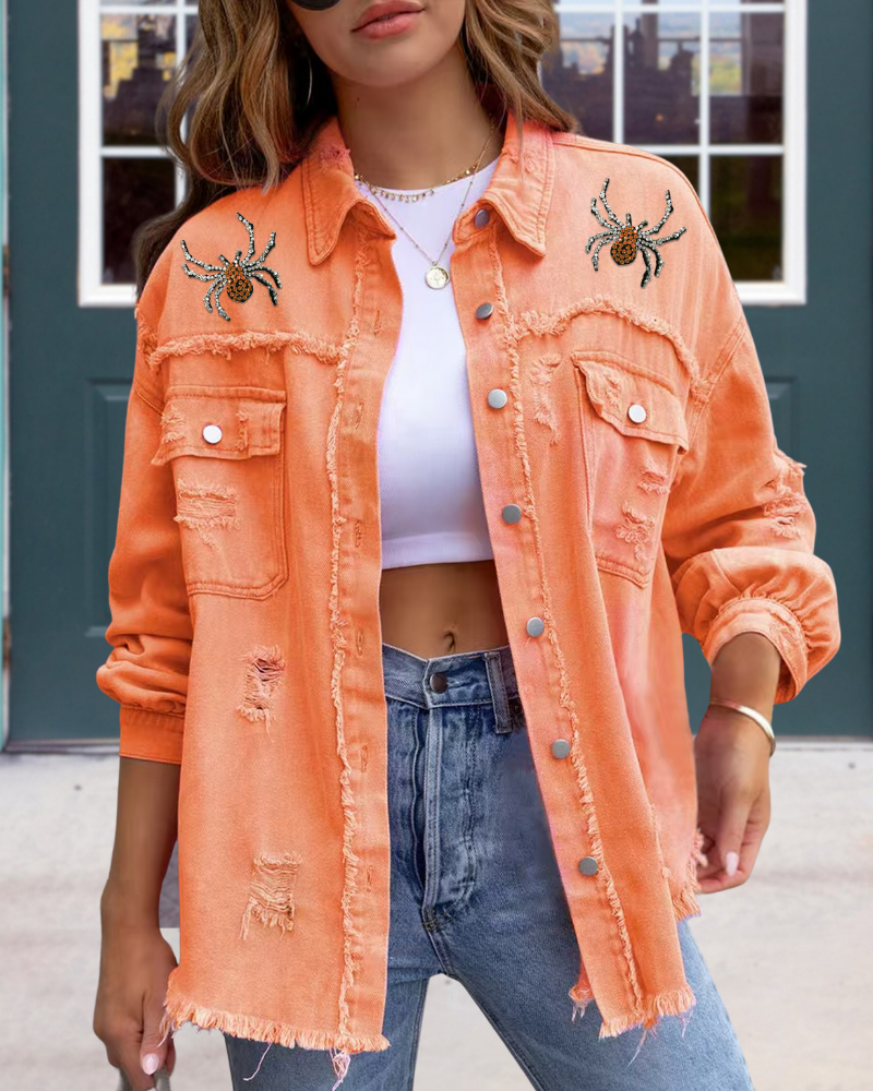 Halloween Sequin Spider Web BOO Jacket