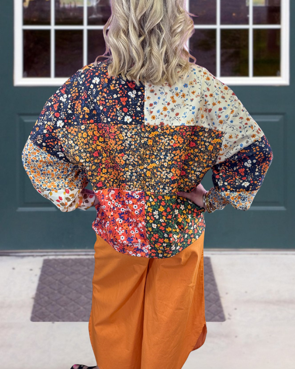 Colorful Patchwork Floral Pumpkin Pullover