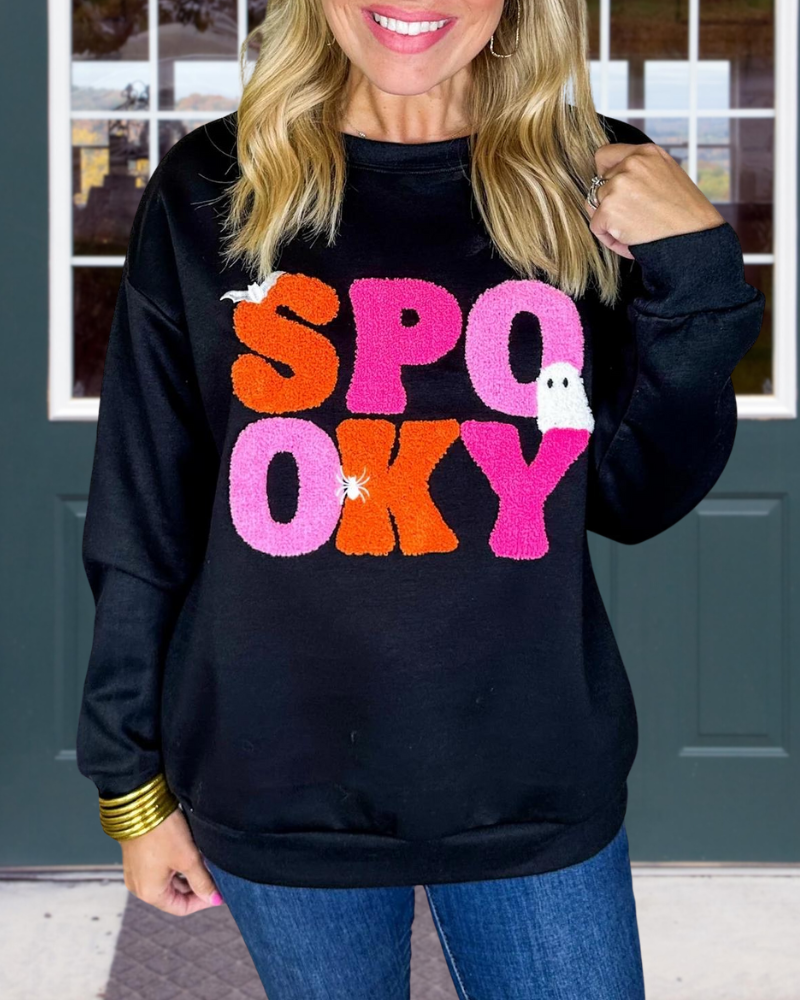 Black Sweatshirt With Lettering Embroidery