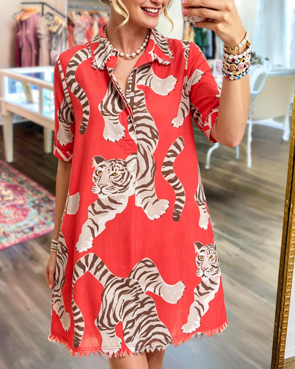 Bold Tiger Half-open Collar Dress
