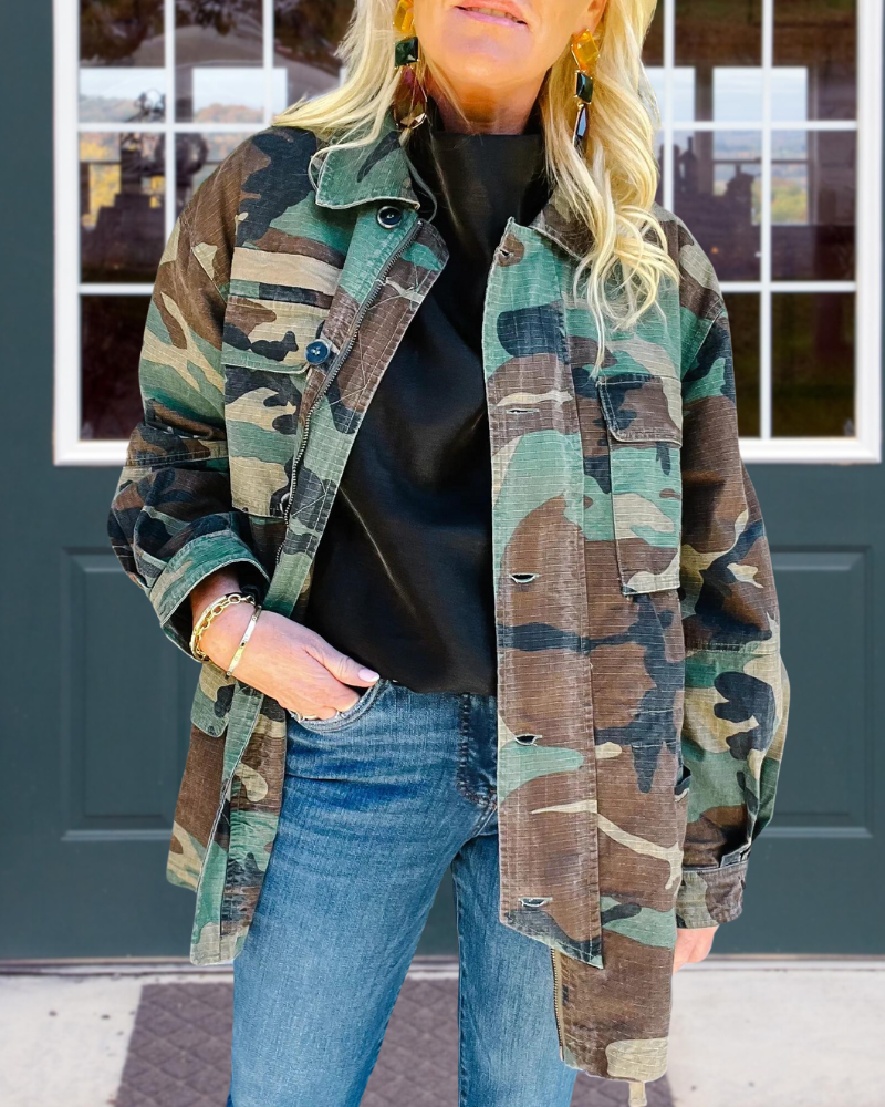 Camouflage Distressed Cotton Jacket