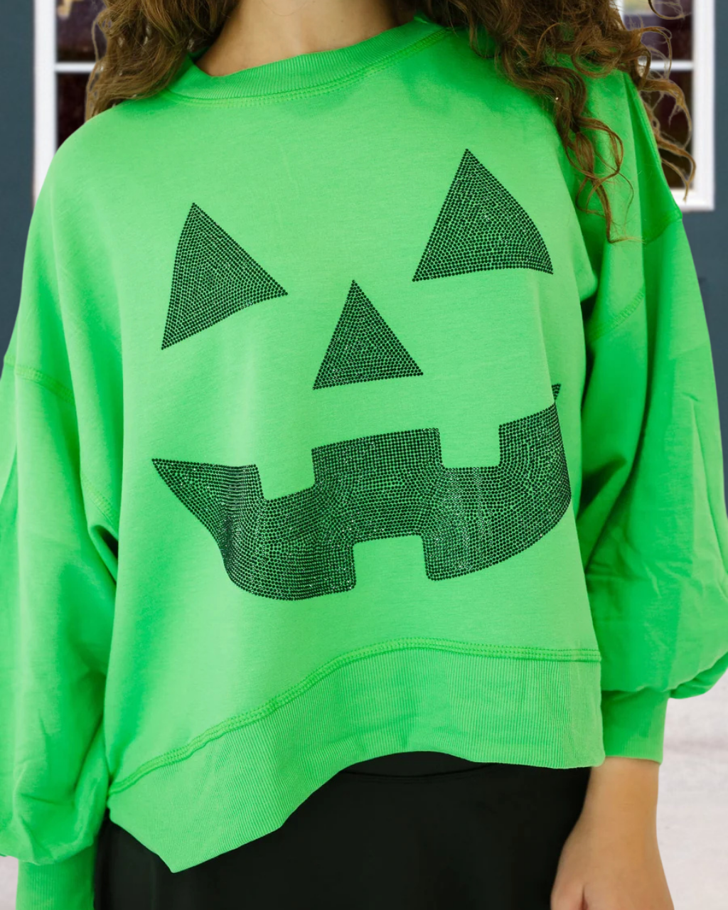 Sequin Pumpkin Smiley Face Pullover