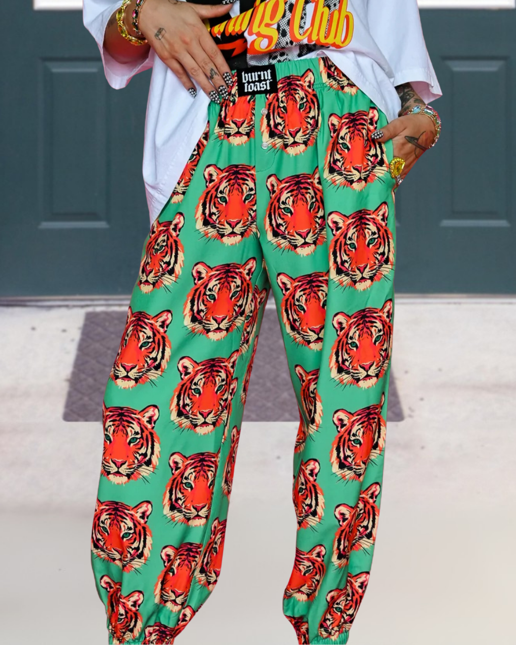 Full Print Tiger Head Satin Pants