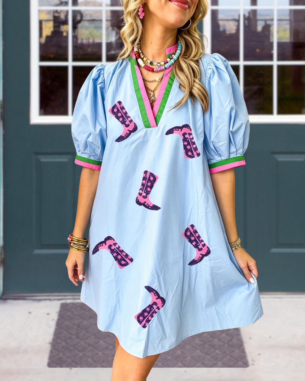 Boots Sequined Contrasting Trim Dress