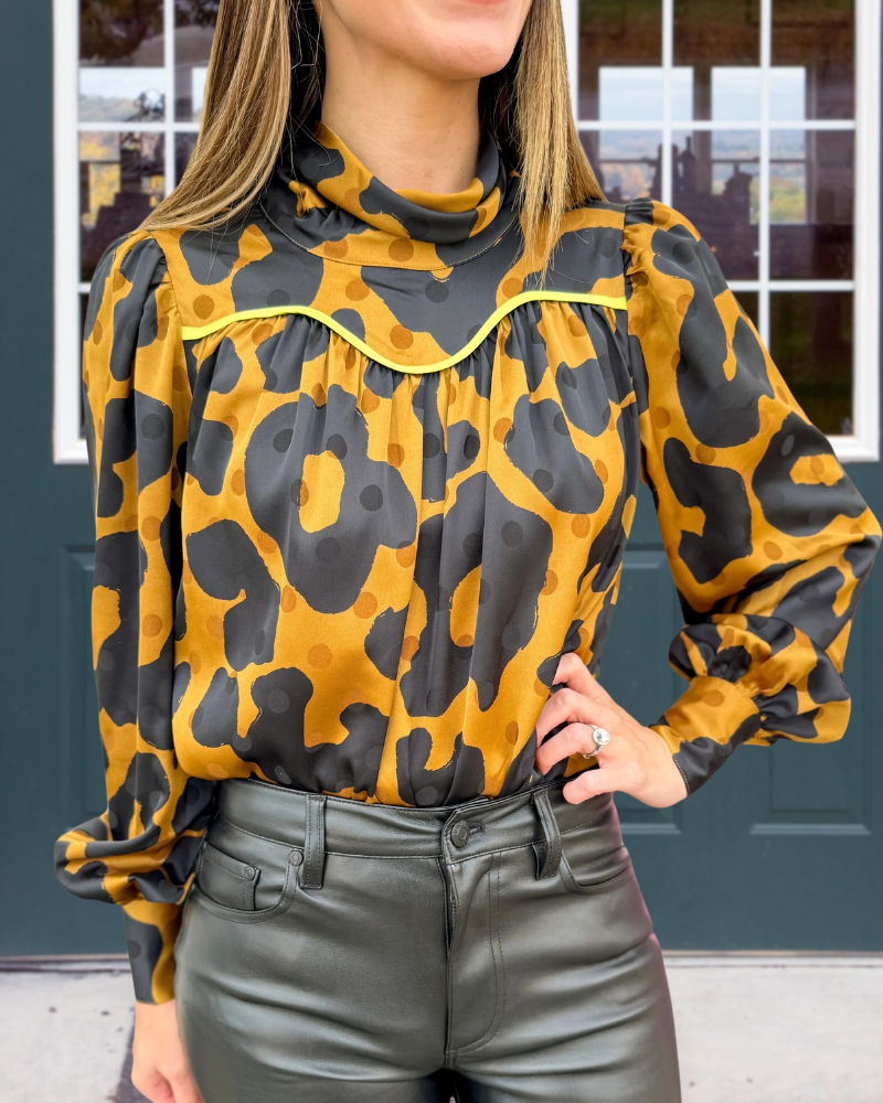 Leopard Polka Dot Turtleneck Top