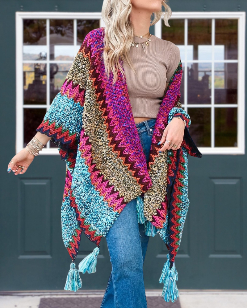 Retro Wavy Tassel Shawl Top