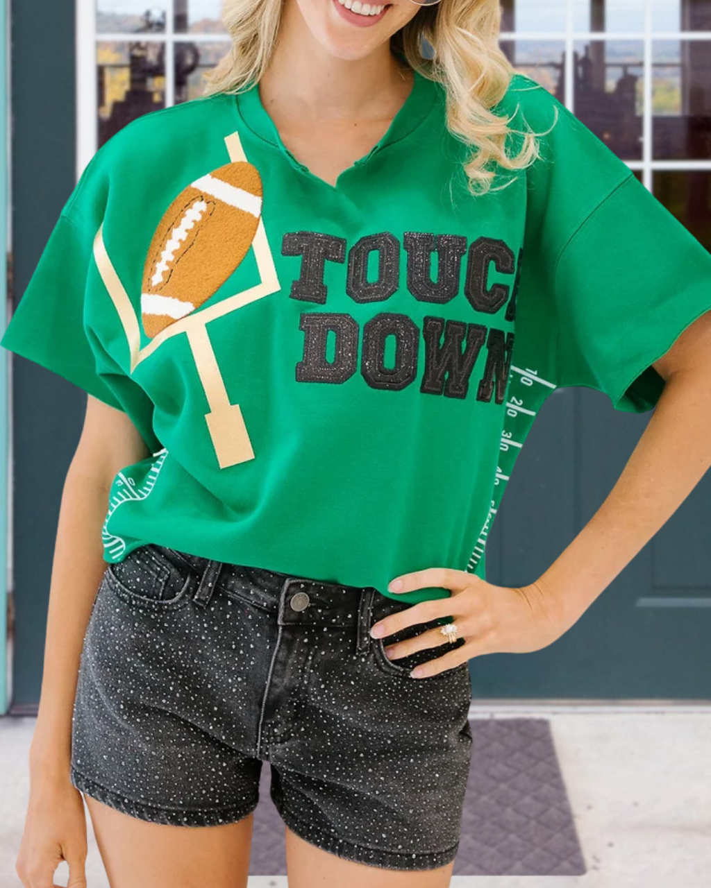 Touch Down Embroidered Field-Marker Top