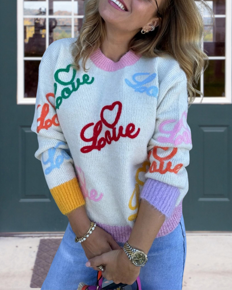 Love Heart Embroidered Sweater