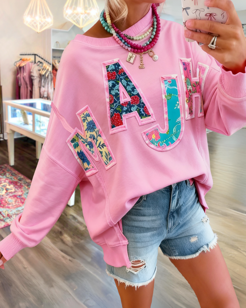 Floral Mahjong Embroidered Patch Sweatshirt
