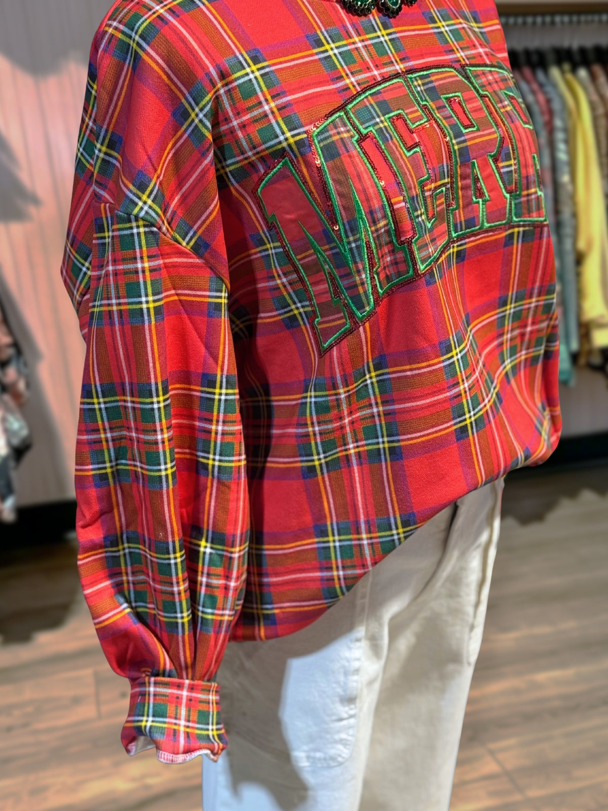 MERRY Embroidered Plaid Pullover