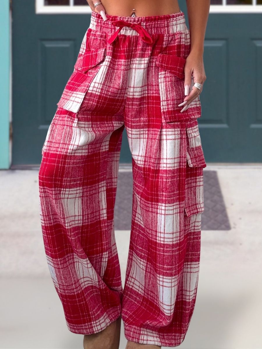 Christmas Plaid Wool Blend Wide Leg Pants