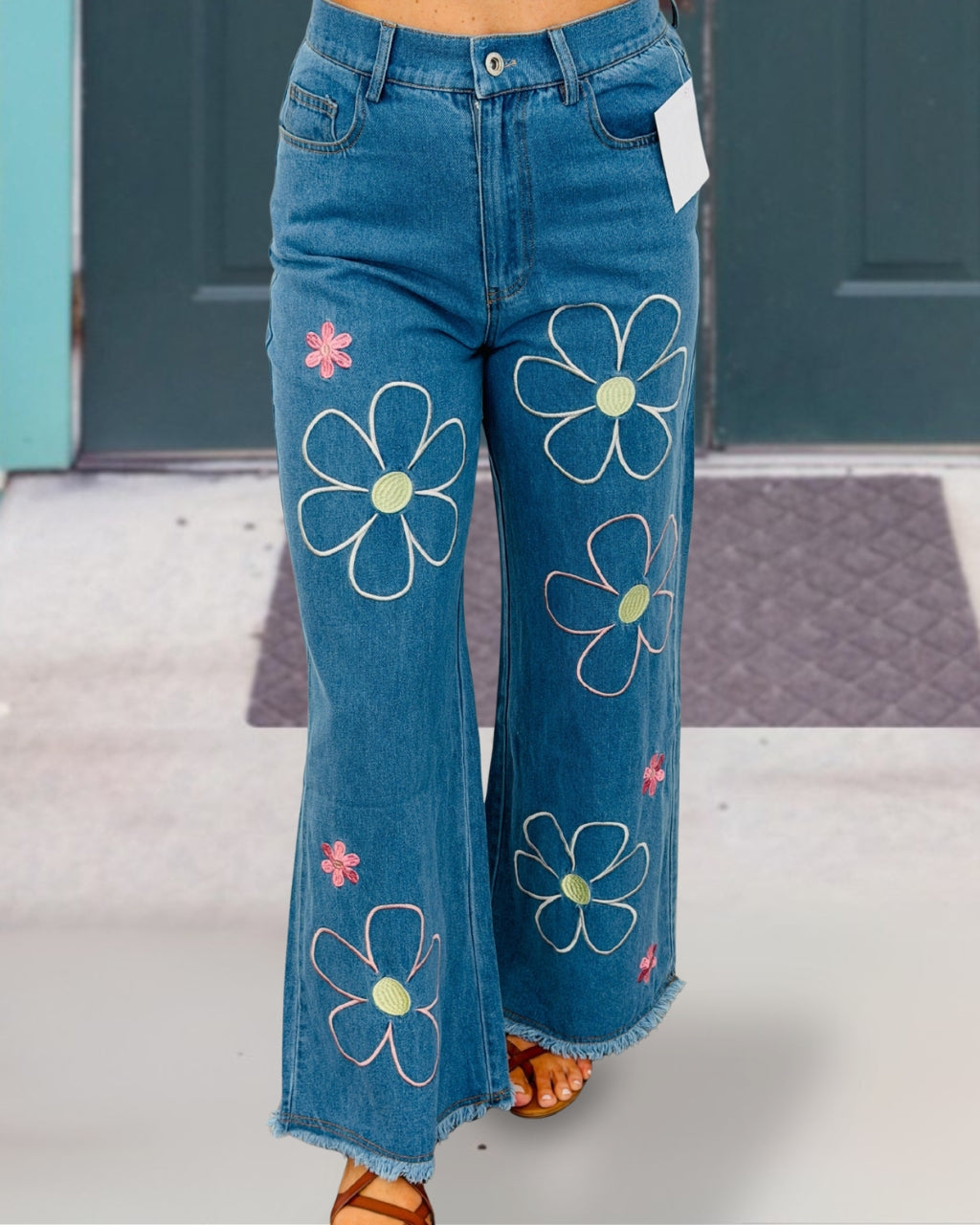 Floral Embroidered Denim Pants