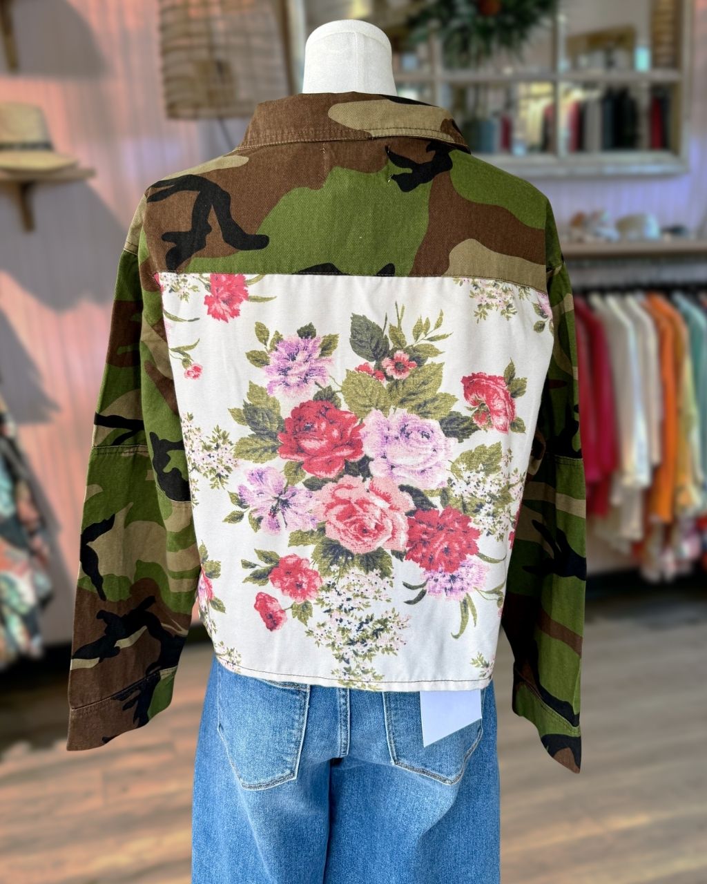 Camouflage Printed Floral Patchwork Jacket