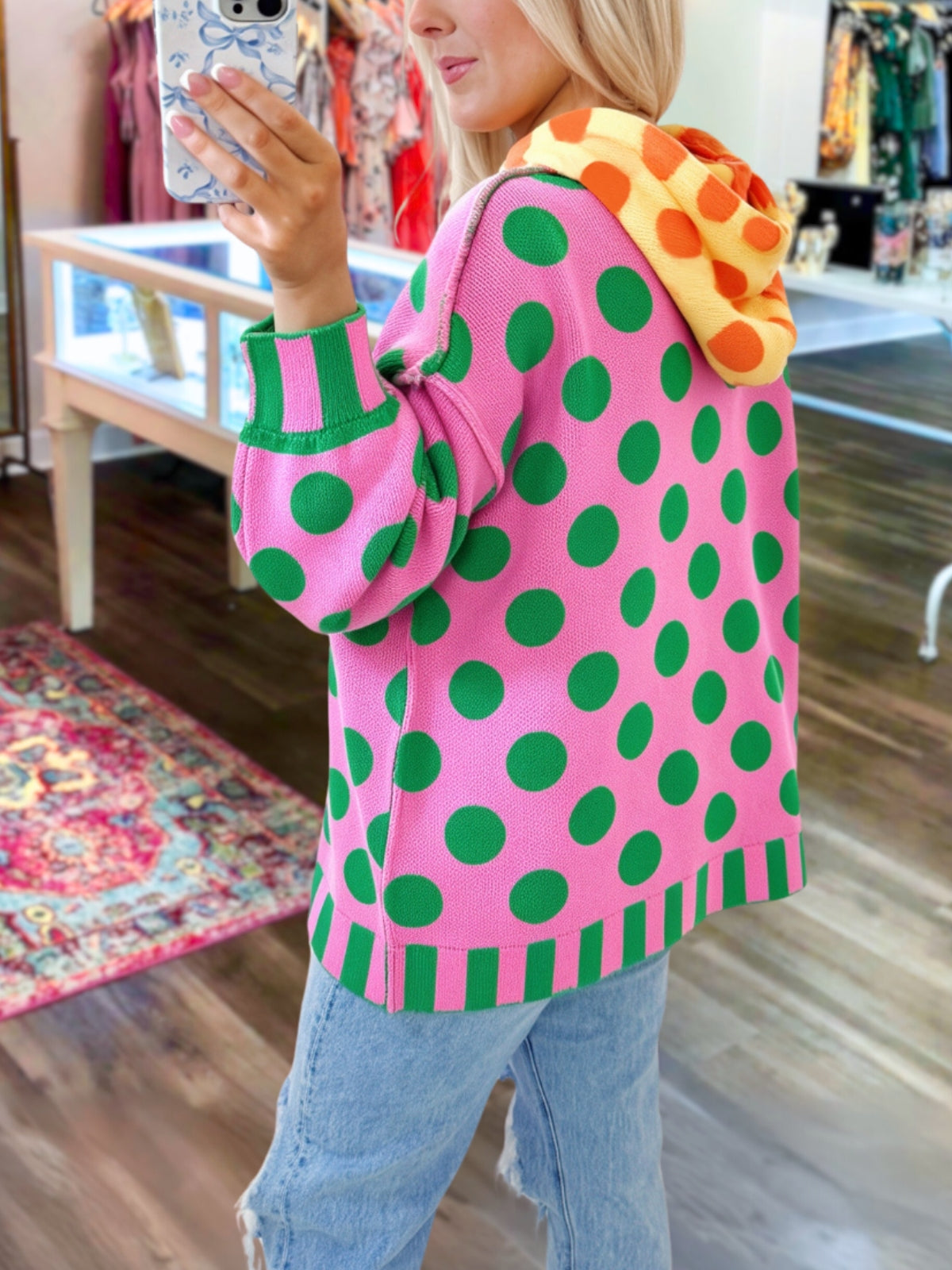 Playful Polka-Dot Color-Block Hoodie