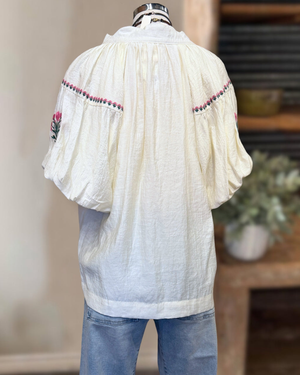 Elegant Floral Embroidered V-neck Top