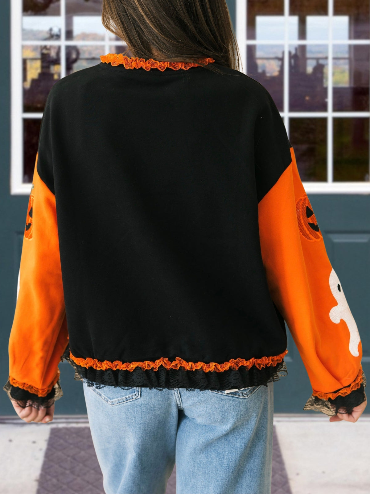Giant Pumpkin Sequin Embroidered Pullover