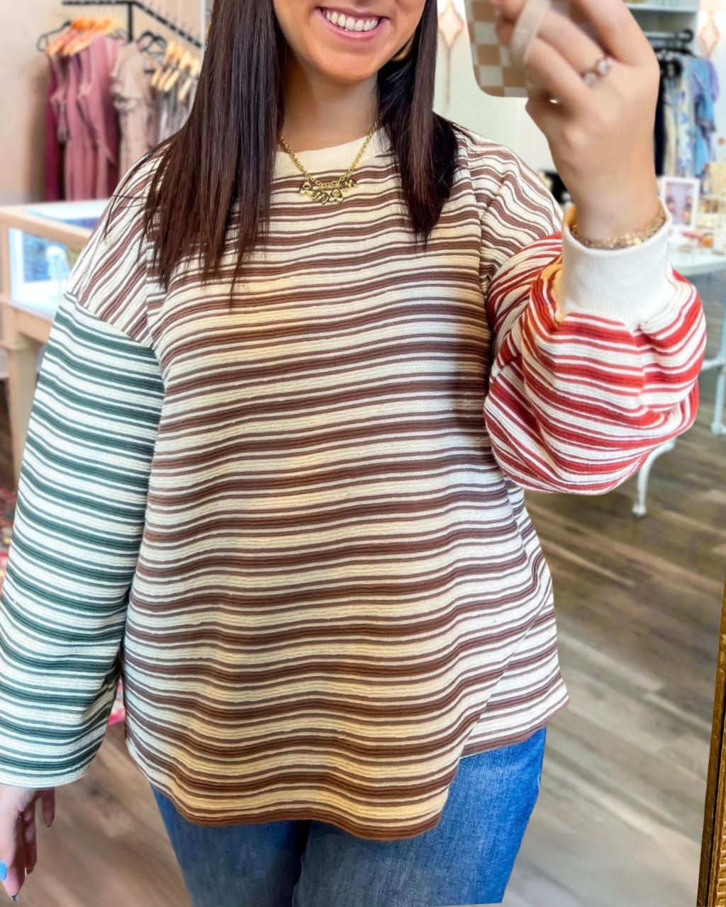 Tri-Color Striped Patch Sweatshirt