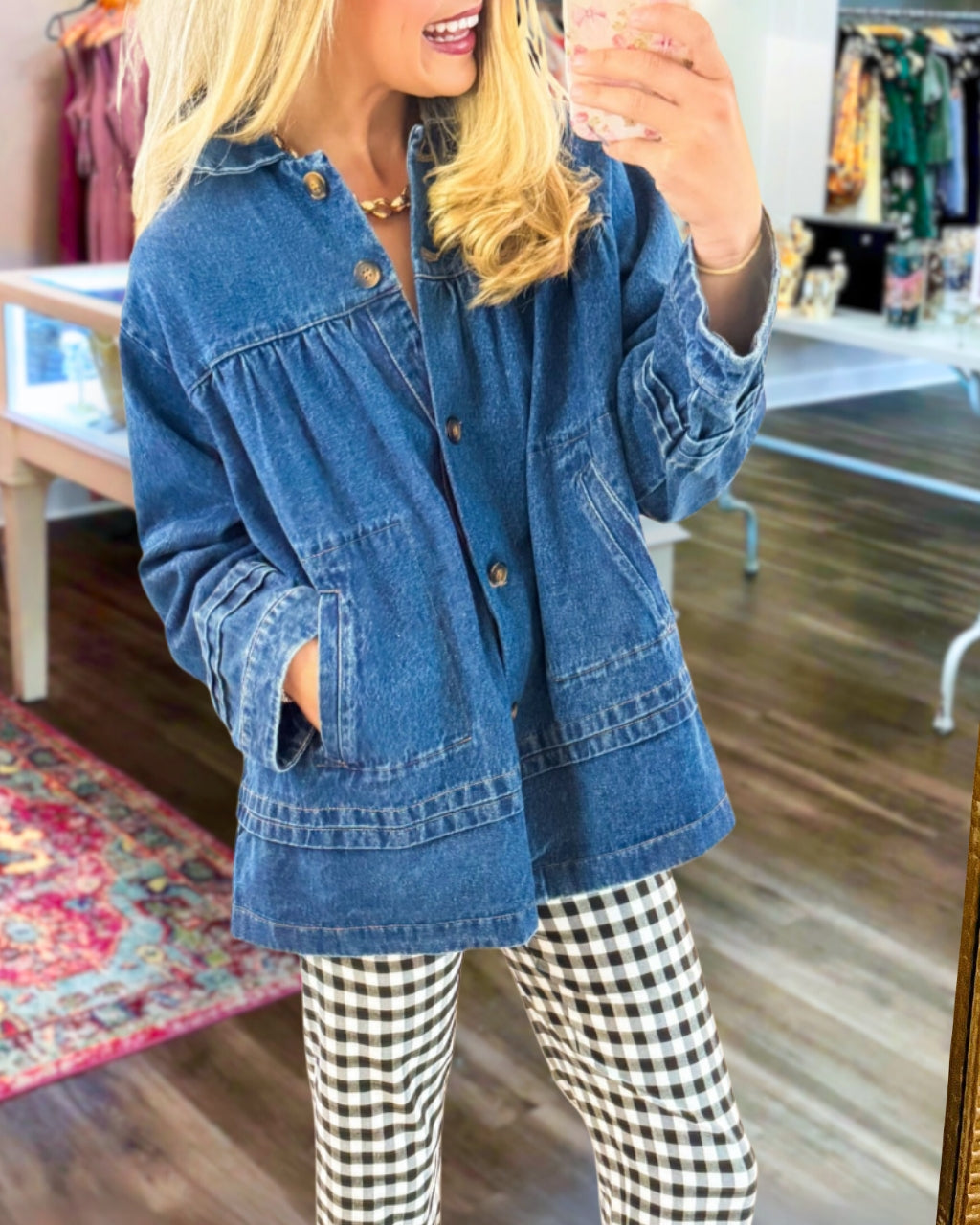 Chic Pleated Detail Denim Jacket