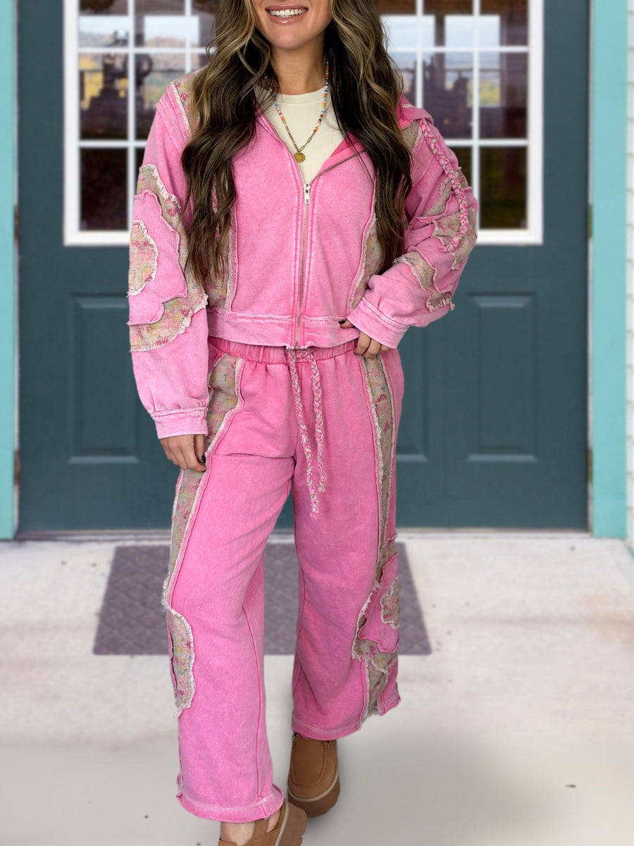 Floral Frayed Patchwork Pants