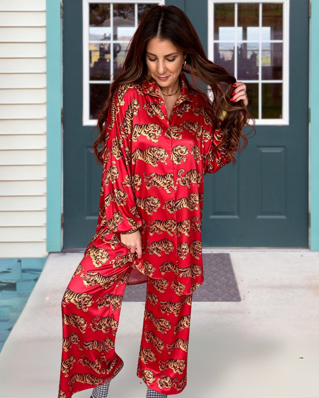 Oversized Tiger Print Satin Set