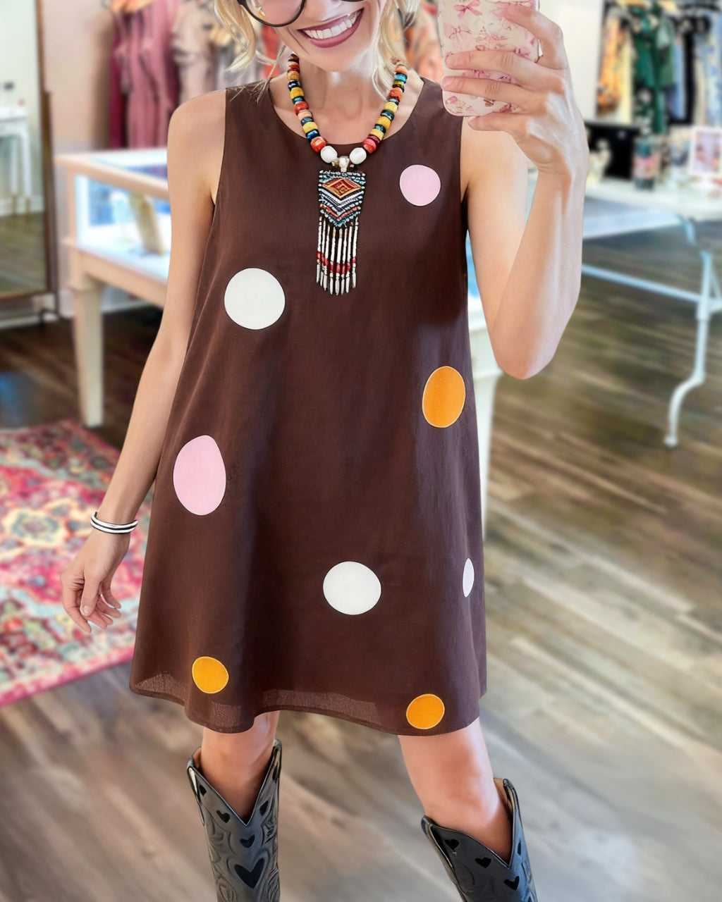 Colorful Polka Dot Chiffon Print Dress