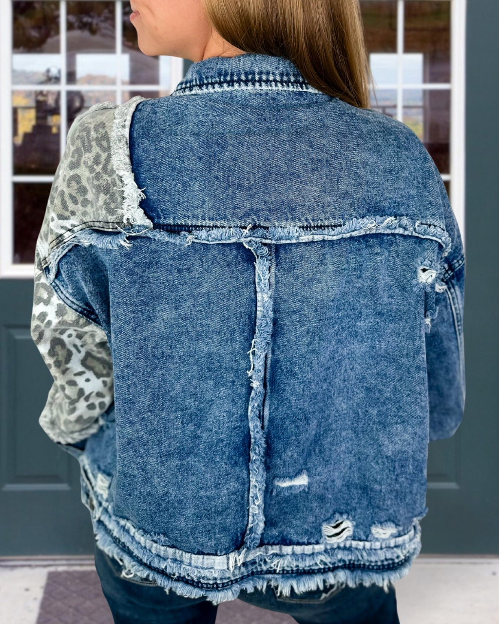 Retro Distressed Leopard Denim Jacket
