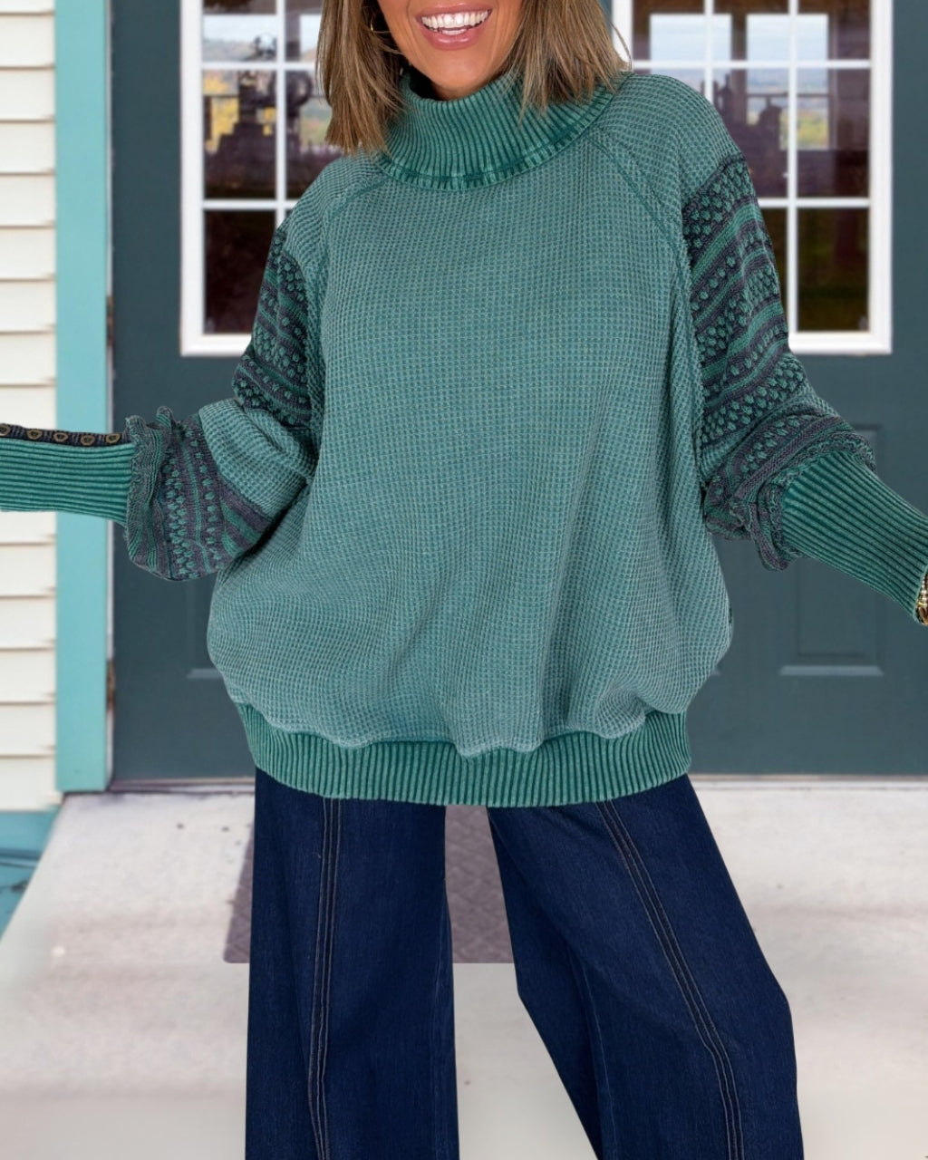 Waffle Washed Distressed Pullover