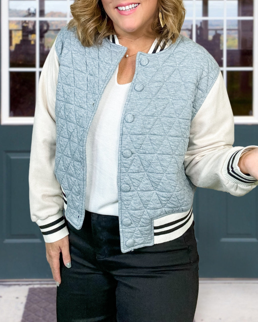 Triangular Quilted Baseball Jacket