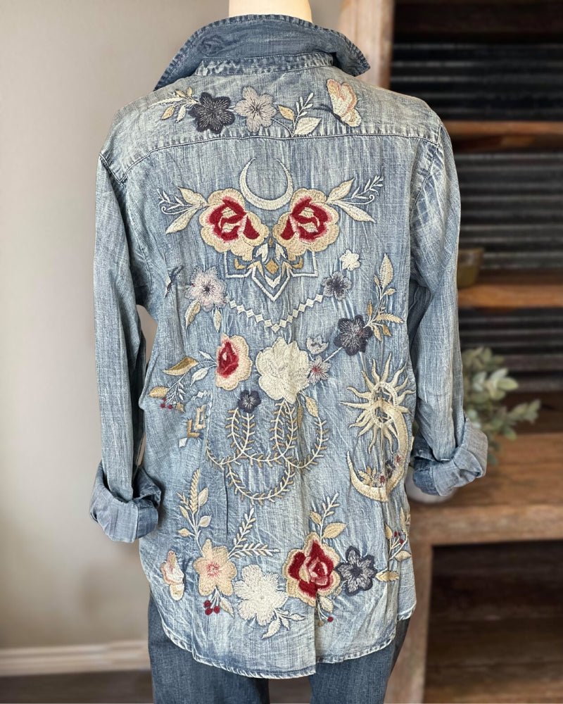 Floral Denim Washed Shirt