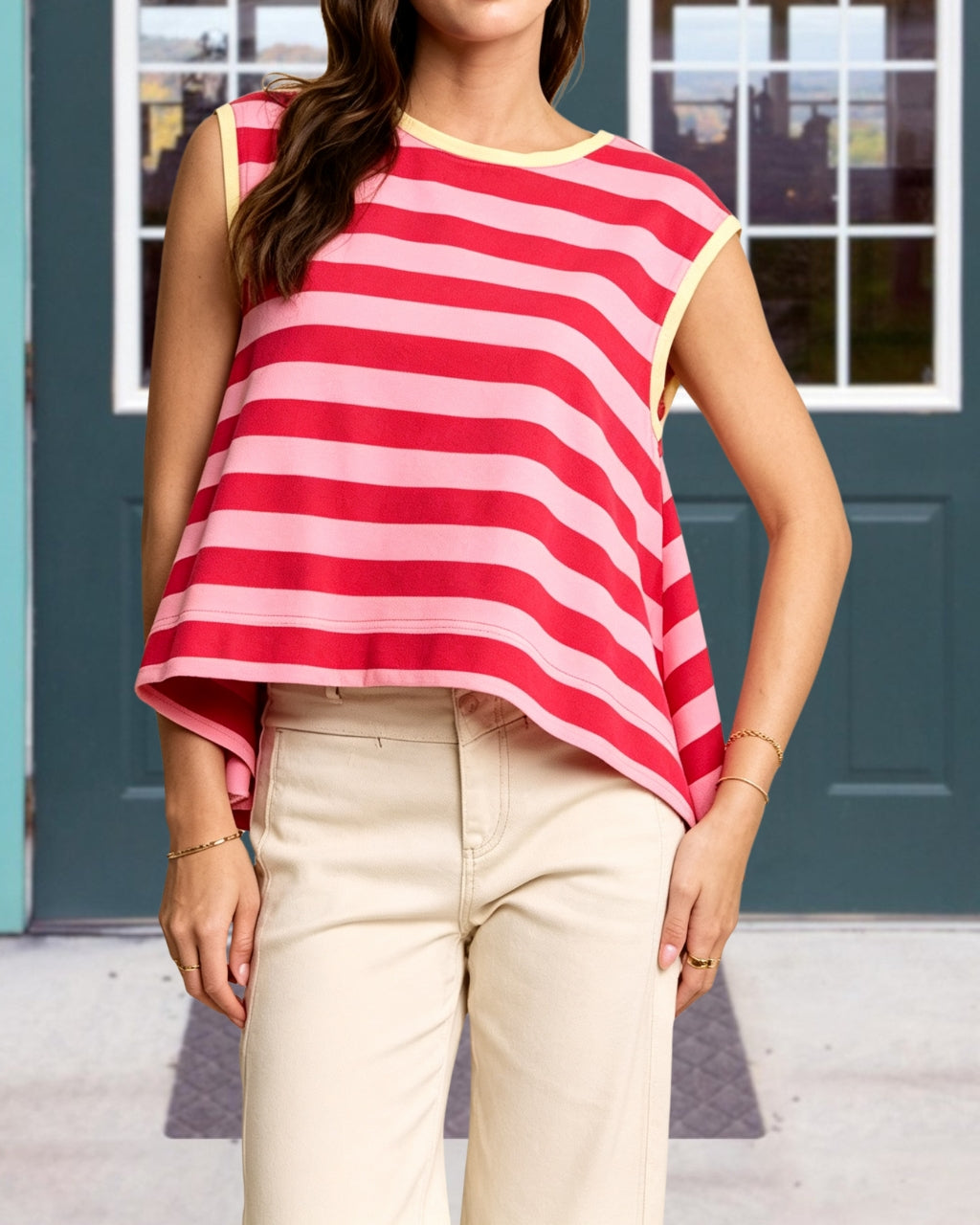 Modern Drape Contrast Striped Top