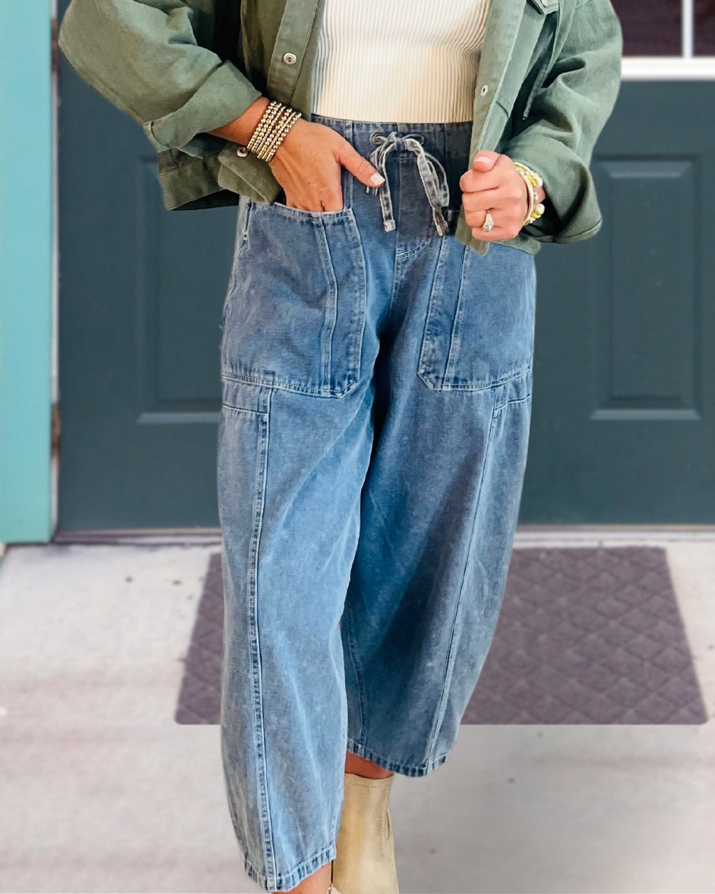 Utility Drawstring Denim Pants