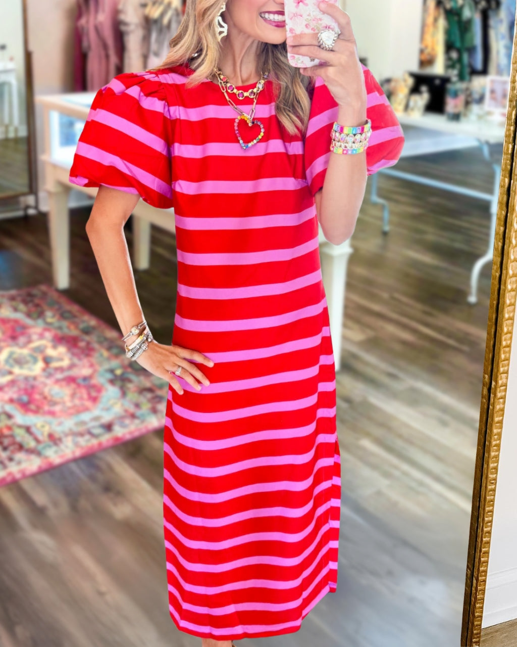 Breeze Puff Sleeve Stripe Maxi Dress