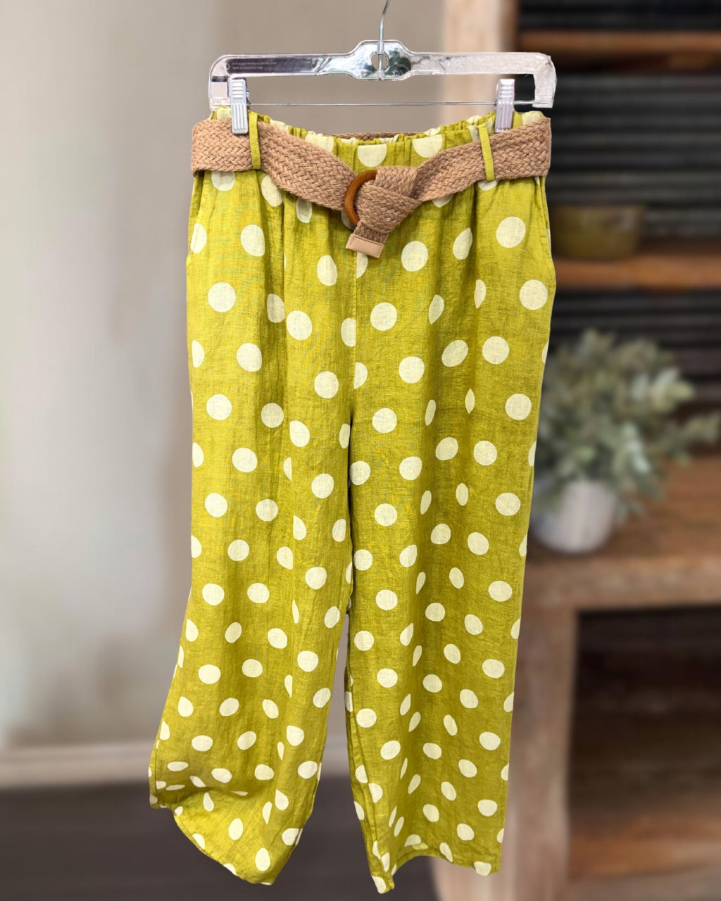 Polka Dot Linen Wide-leg Pants