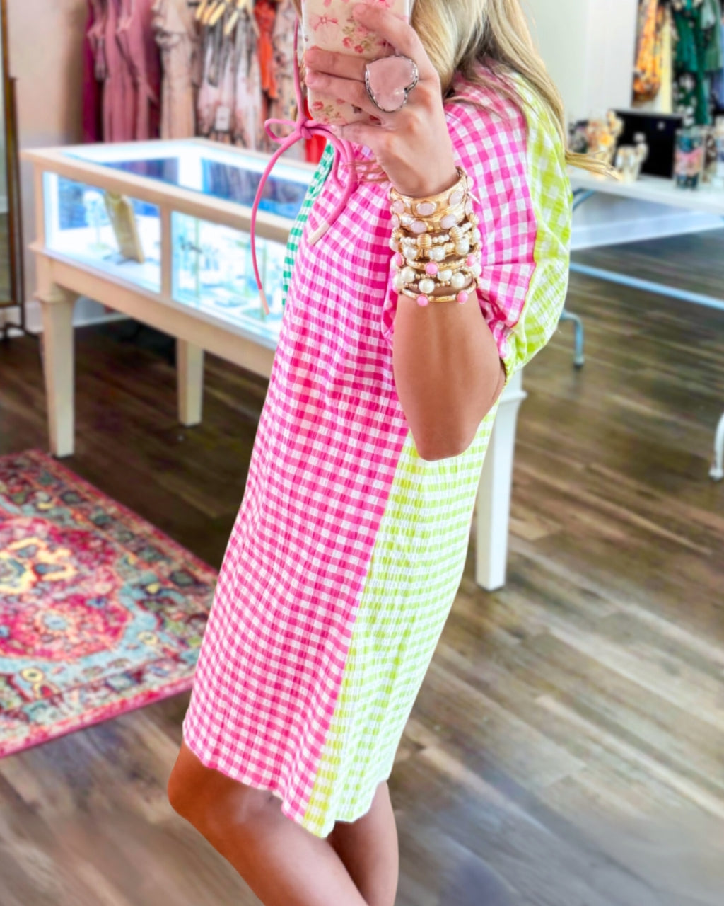 Color-block Plaid Mini Dress