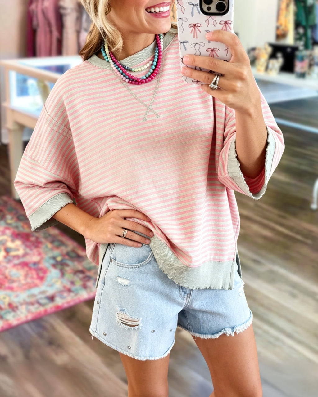 Striped Distressed-Trim Top