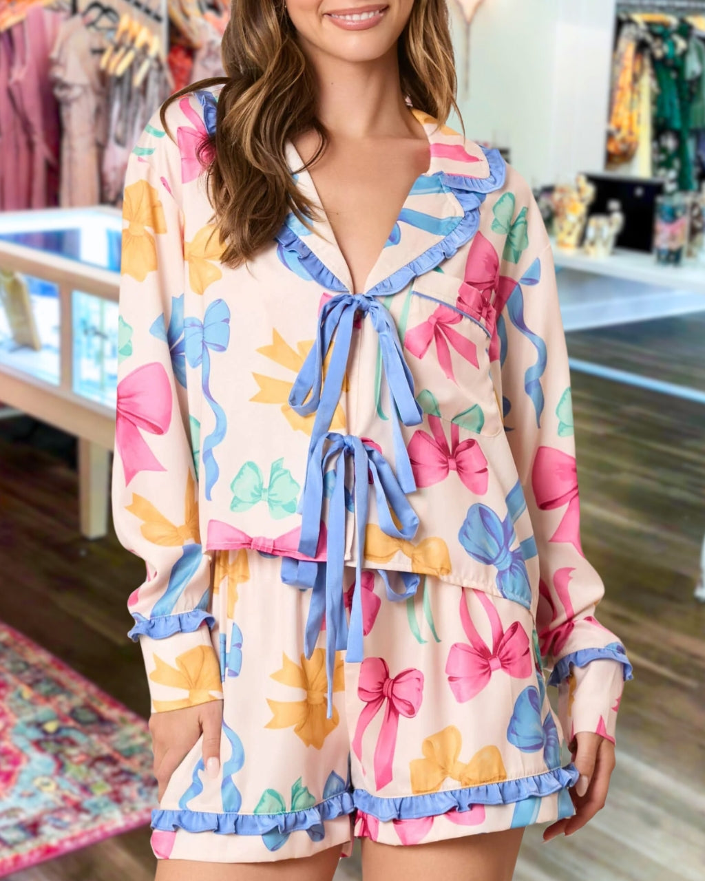 Ribbon Bow Satin Pajamas Set