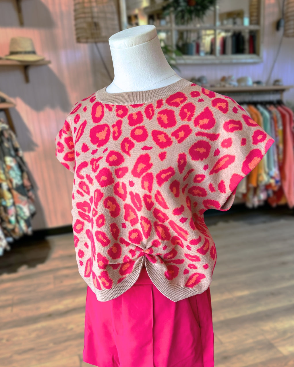 Coral Leopard Twist Top