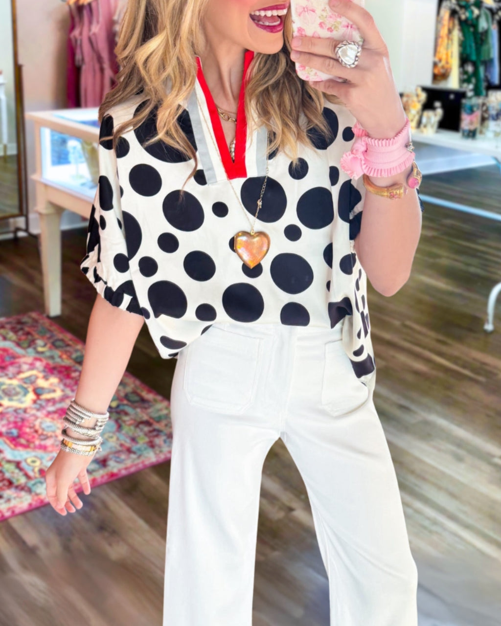 Chic Polka Dot V-neck Satin Top