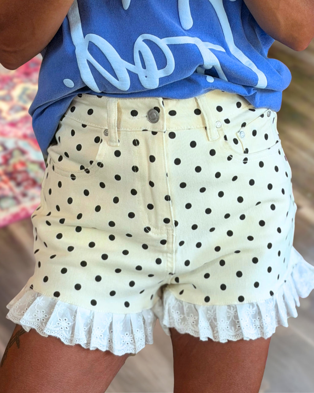 Polka Dot Lace-trimmed Shorts