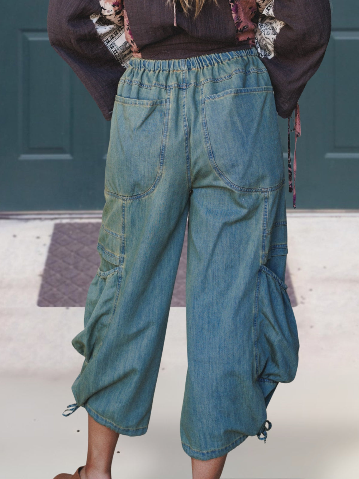 Loose Fitting Denim Cargo Pants