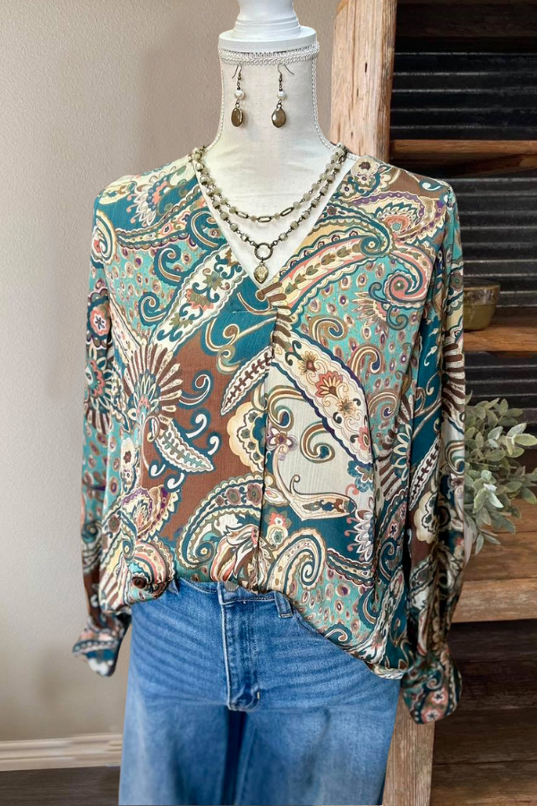 Vintage Paisley V-Neck Top