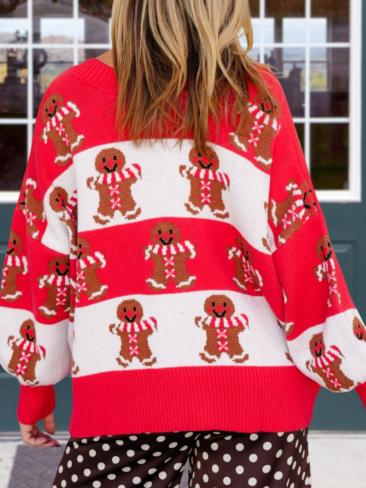 Christmas Gingerbread Man Color-Block Cardigan