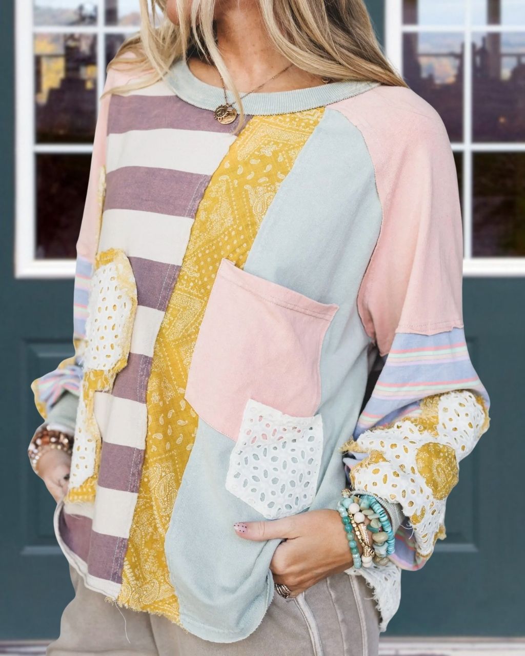 Daisy Patterned Patchwork Top