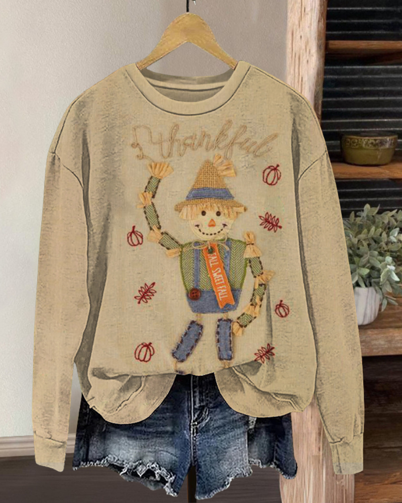 Thanksgiving Scarecrow Embroidered Sweatshirt