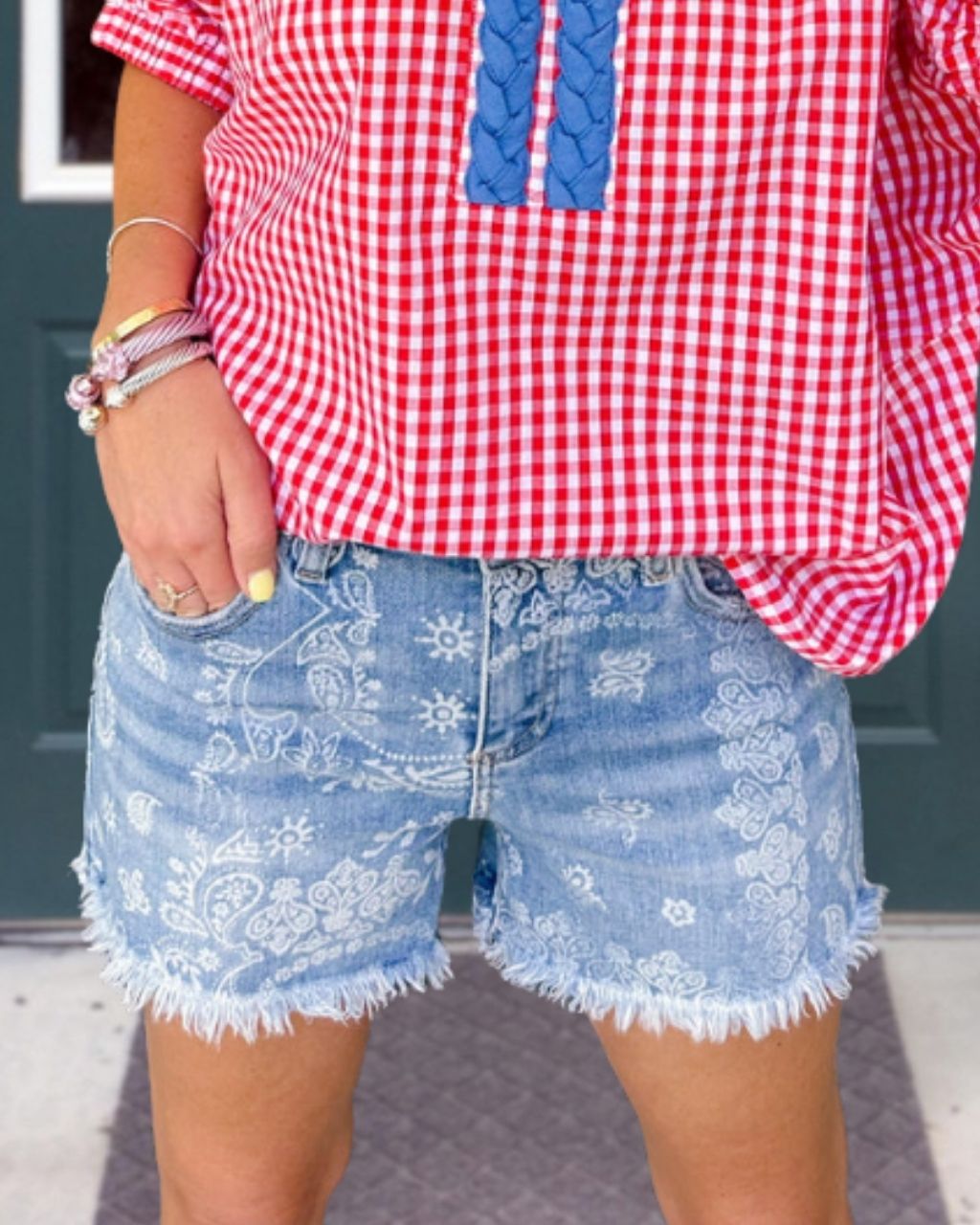 Paisley Washed Denim Shorts
