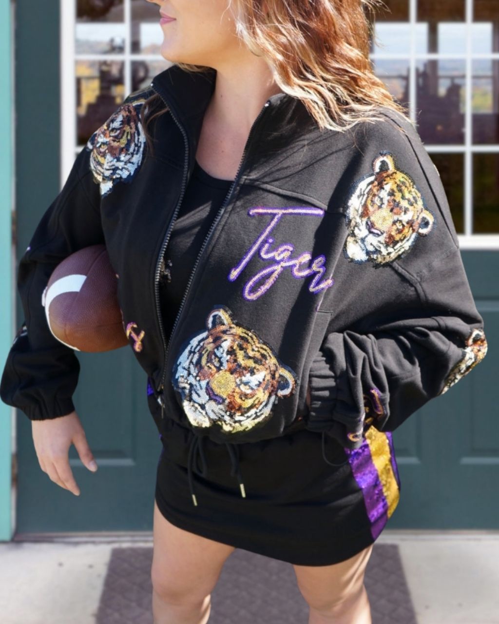 Tiger Head Sequin Game Day Zipper Jacket