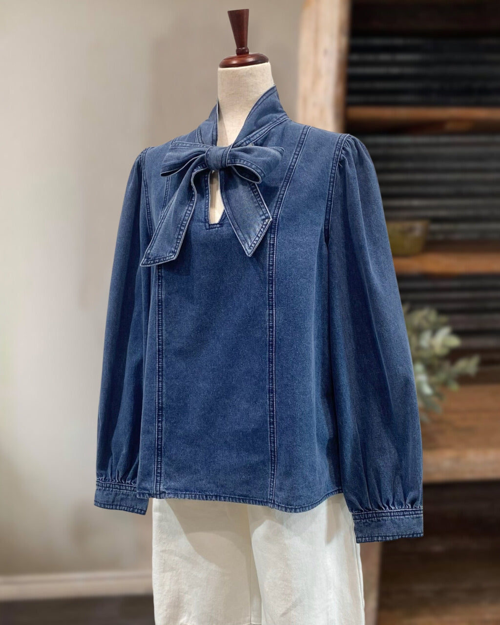 Bow Tie Denim Blouse